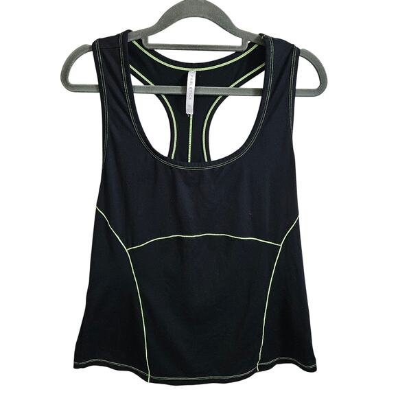Fabletics Women's XL Contrast Trim Racerback Tank Top Black Neon Green Workout - Picture 1 of 6
